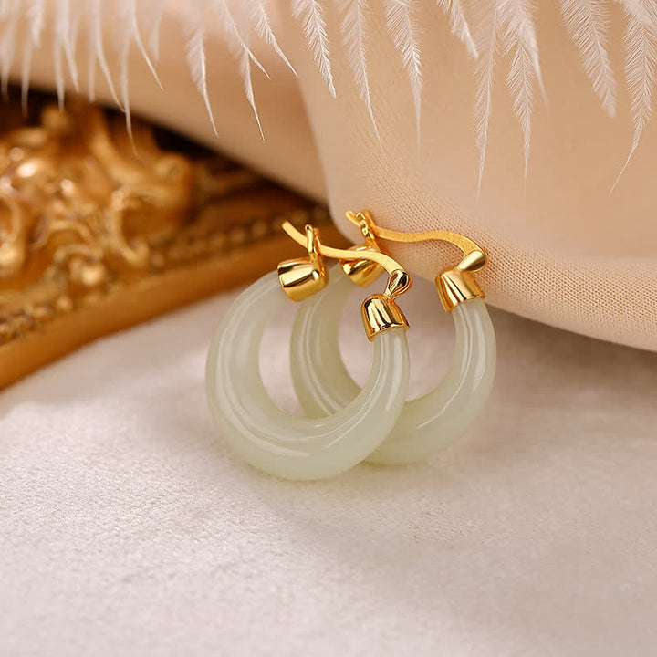 Orecchini pendenti Buddha Stones, giada rotonda, giada ciano, prosperità e fortuna - image 2