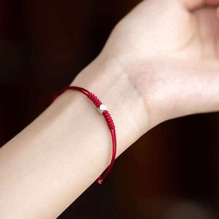 Braccialetto intrecciato con cordino rosso in argento sterling 925 Buddha Stones Luck Bead Protection