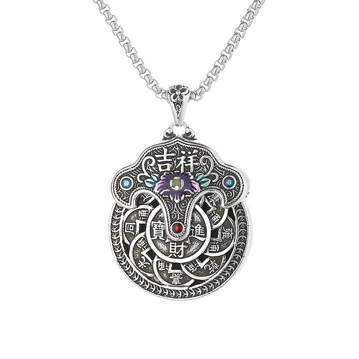 Buddha Stones , fiore di peonia, monete di rame, collana con ciondolo della ricchezza