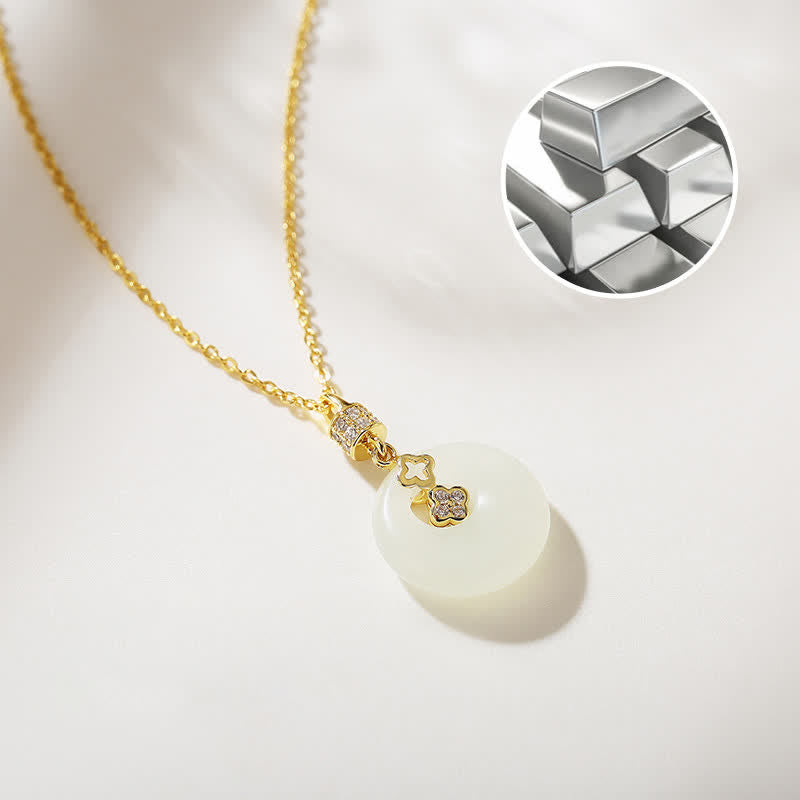 Buddha Stones 925 Sterling Silver Hetian Giada Bianca Moneta Fiore Pace Fibbia Collana Pendente Fortuna