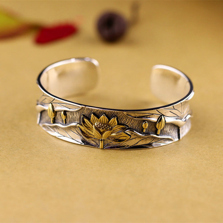Braccialetto regolabile Buddha Stones 925 Sterling Silver Lotus Flower Calm
