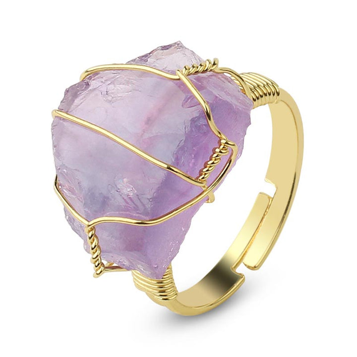 Anello regolabile con pietra preziosa naturale in cristallo di ametista Buddha Stones