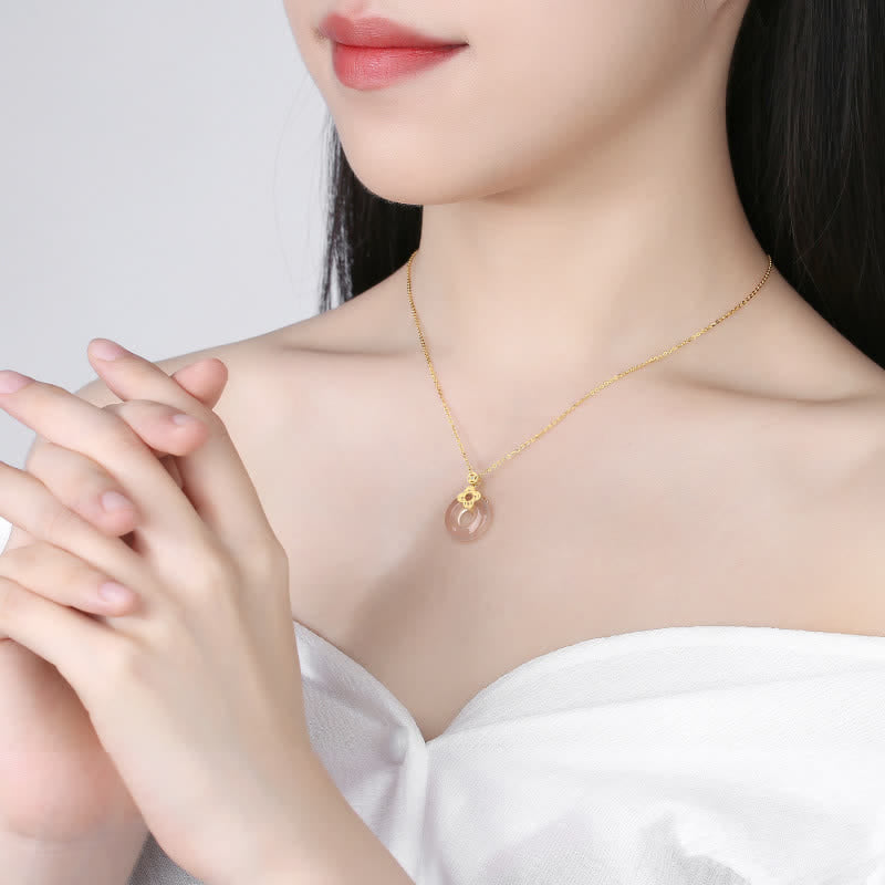 Collana pendente con Buddha Stones positivo in argento sterling 925 con moneta in calcedonio e fibbia per la pace