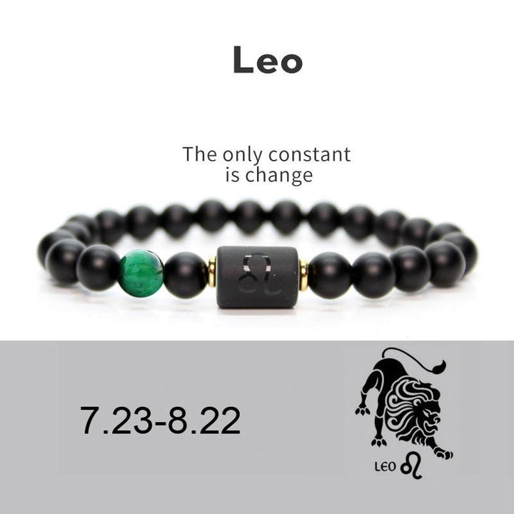 Buddha Stones 12 Costellazioni dello Zodiaco Bracciale Regolabile in Onice Nero