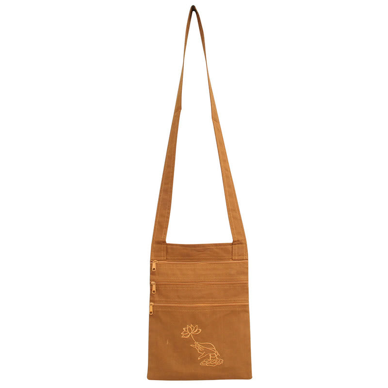 Borsa a tracolla in cotone ricamato con motivo a loto, pratica spirituale della mente - Borsa per la pratica spirituale con fiore di loto giallo - image 2