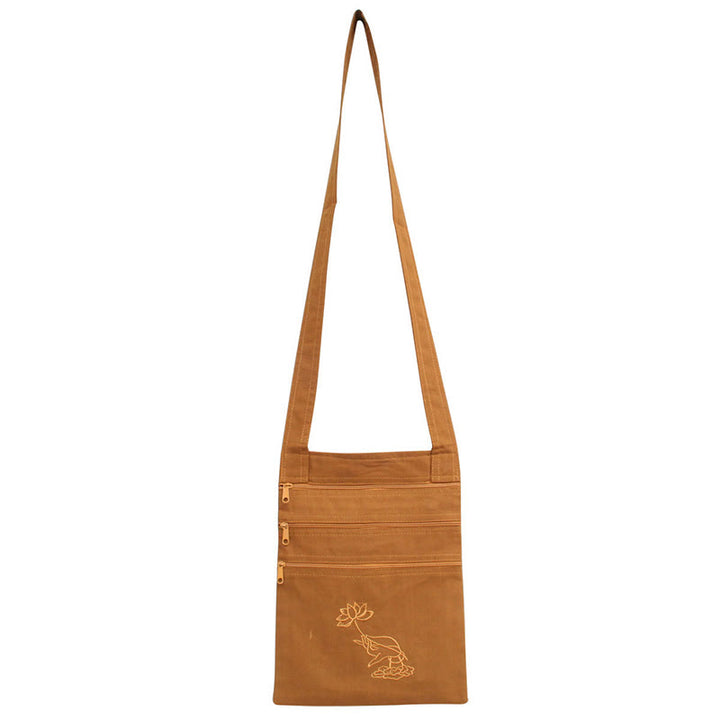 Borsa a tracolla in cotone ricamato con motivo a loto, pratica spirituale della mente - Borsa per la pratica spirituale con fiore di loto giallo - image 2