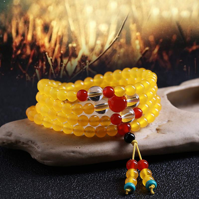 Braccialetto dell'armonia Buddha Stones 108 Mala Beads in calcedonio giallo