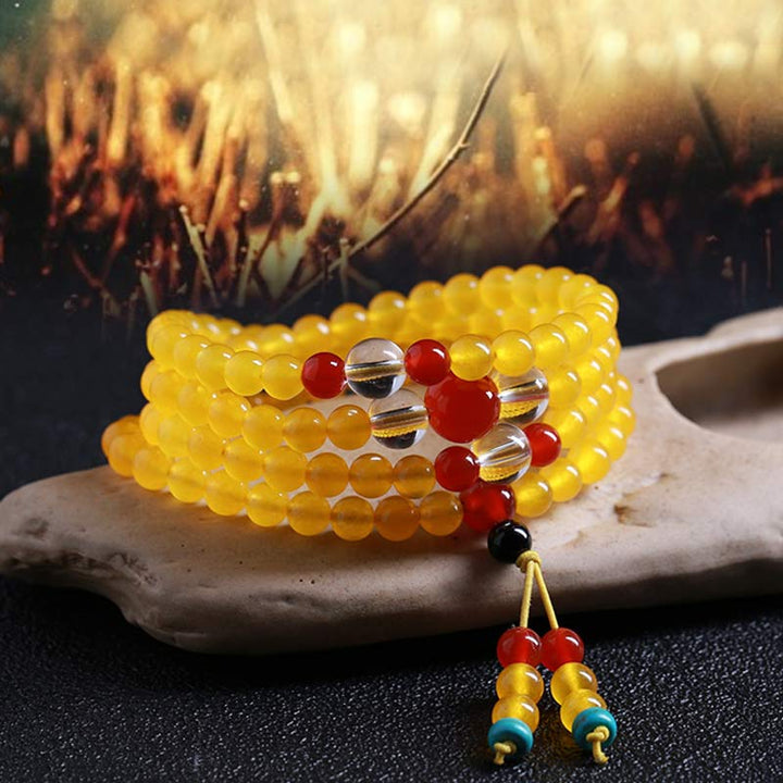 Braccialetto dell'armonia Buddha Stones 108 Mala Beads in calcedonio giallo
