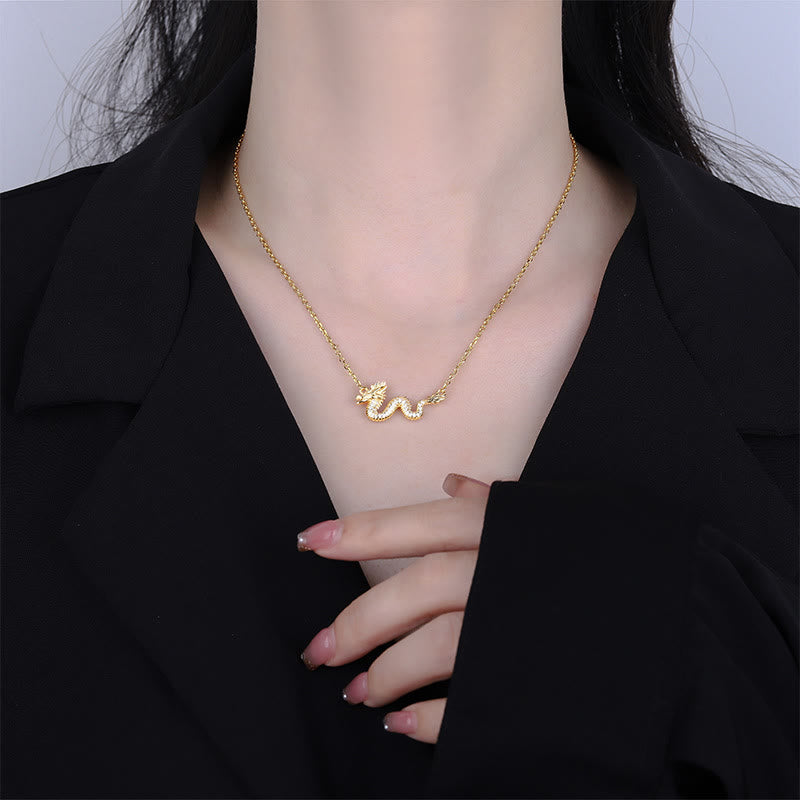 Buddha Stones con ciondolo a forma di catena con drago dorato di buon auspicio, in argento sterling 925, anno del drago