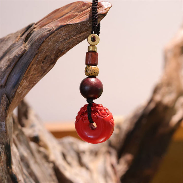Buddha Stones Cinnabar naturale PiXiu Peace Buckle Benedizione Portachiavi per auto