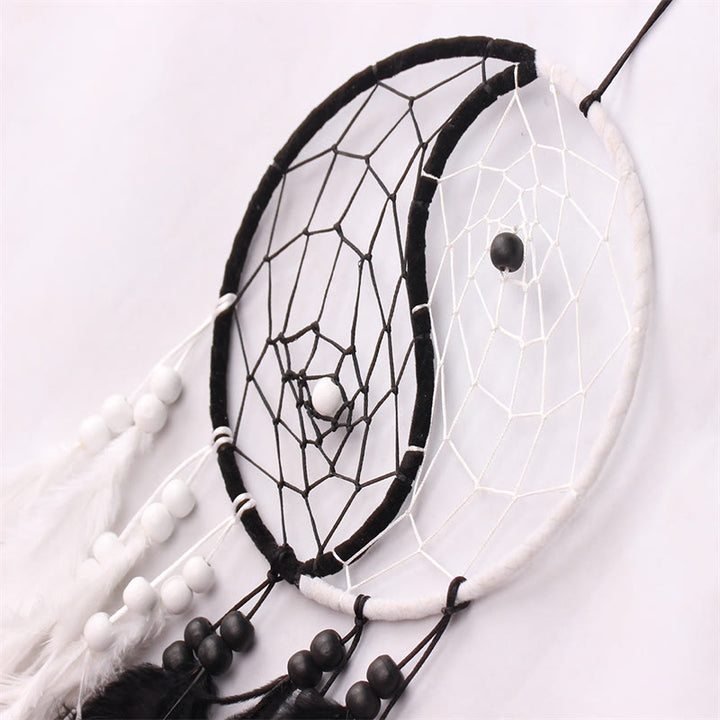 Acchiappasogni Yin Yang Rete circolare con piume Decorazione di equilibrio