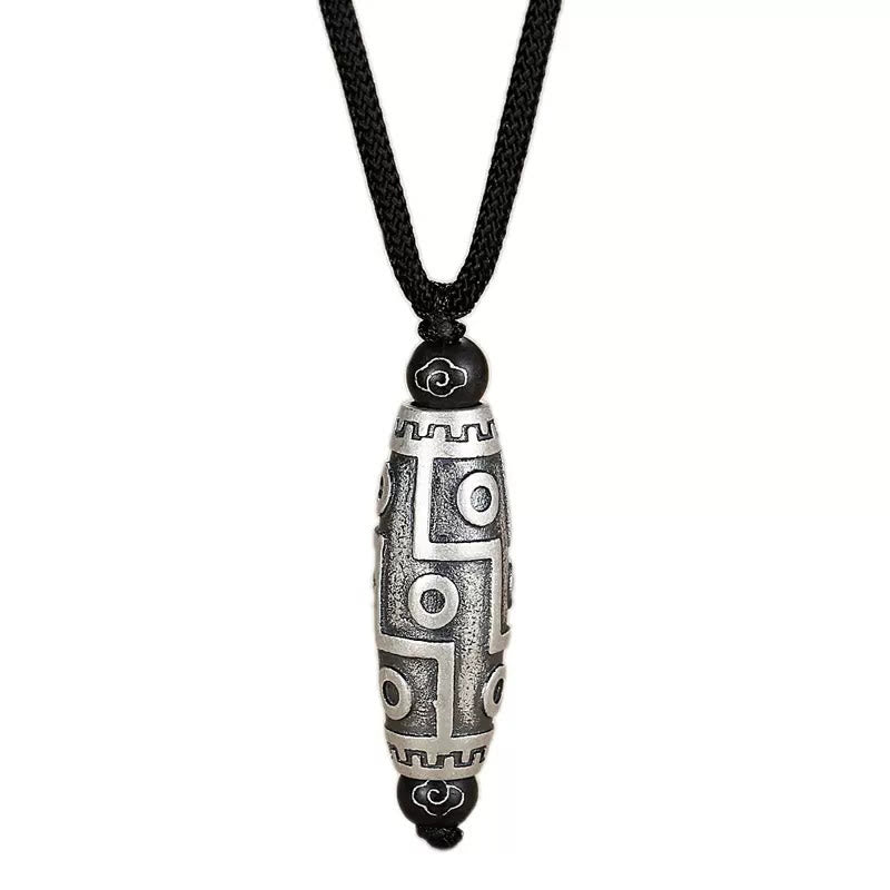 Buddha Stones Tibet Perline Dzi a nove occhi Modello Rame Nuvole di buon auspicio Collana con ciondolo di ricchezza