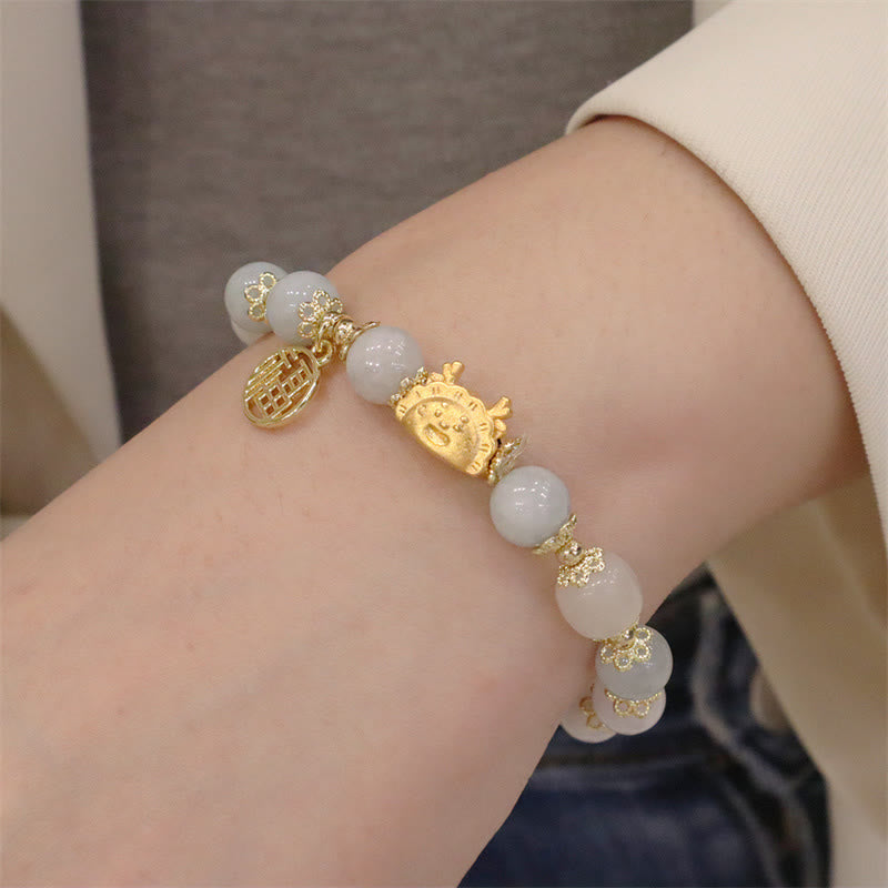 Buddha Stones Anno del Drago Agata Rossa Quarzo Fragola Ossidiana Nera Giada Granato Perla Cinabro Drago Gnocco Fortuna Fu Bracciale Personaggio - image 20