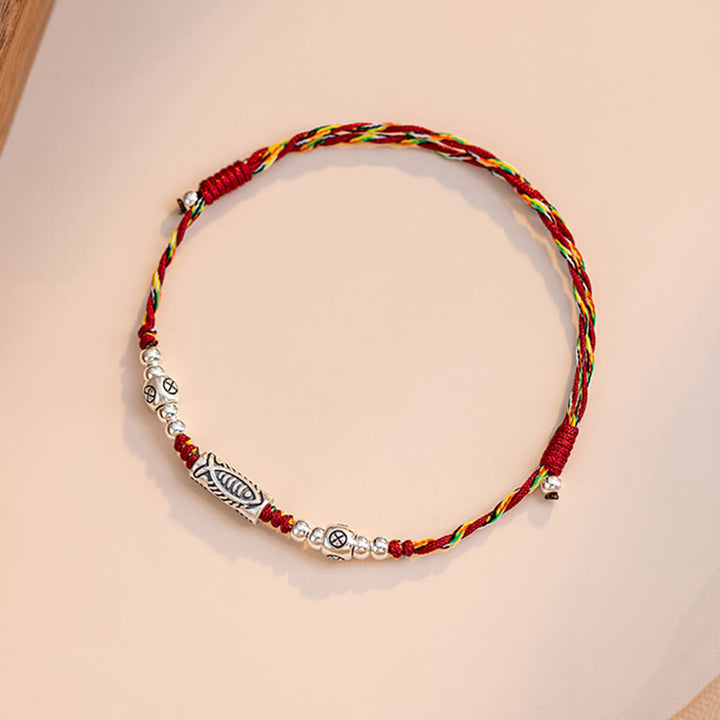 Buddha Stones 925 Sterling Silver Luck Koi Fish Braccialetto alla caviglia intrecciato con corda colorata - image 10