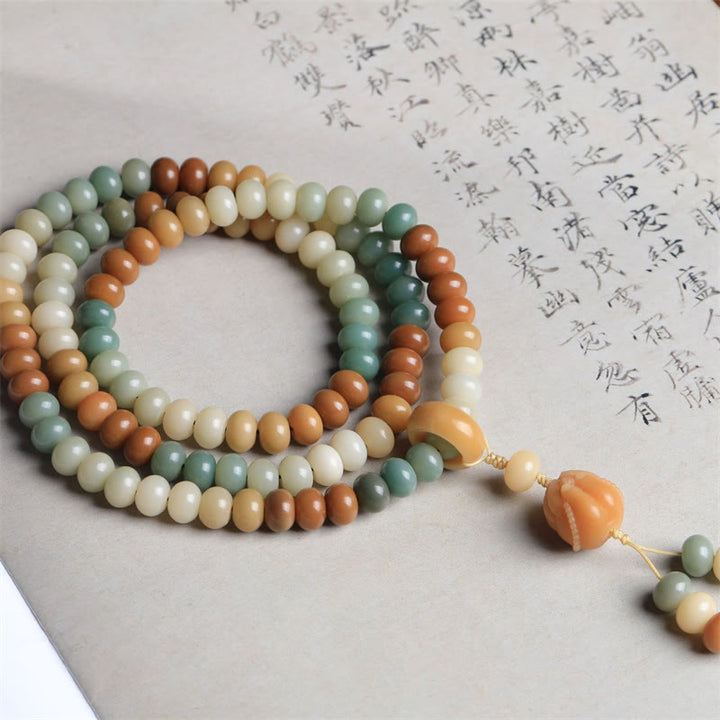 Buddha Stones 108 Mala Beads Gradient Bodhi Seed Buddha Braccialetto della Pace Inciso a Mano
