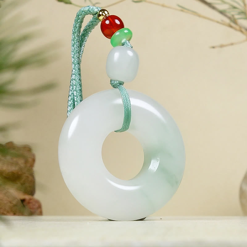 Collana con ciondolo Buddha Stones Natural Jade Peace Buckle Prosperity