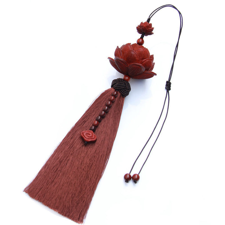 Buddha Stones Tibetano Piccola Foglia Sandalo Rosso Loto Fortuna Protezione Nappa Decorazione