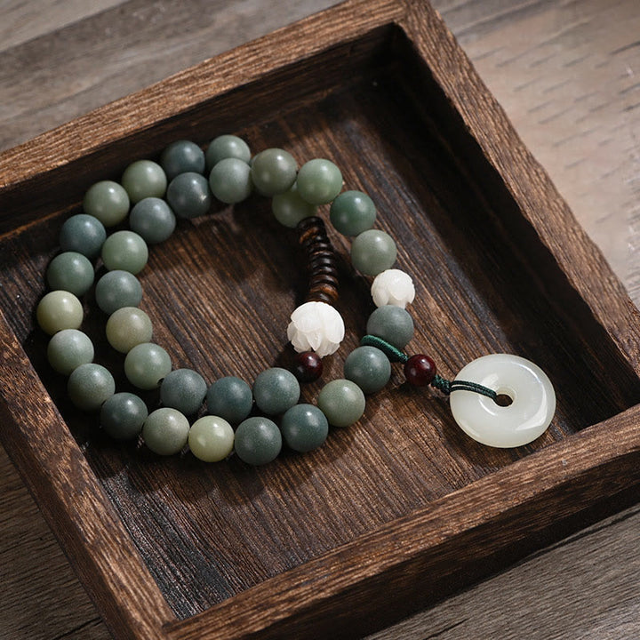 Braccialetto doppio giro Buddha Stones Cyan Bodhi Seed Lotus Jade Peace Buckle Wisdom