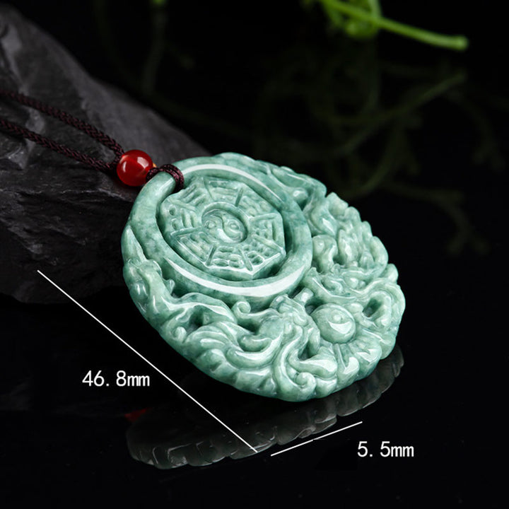 Collana con ciondolo in corda con equilibrio di Yin e Yang, drago e pietre Buddha Stones