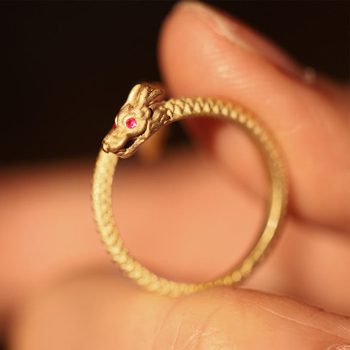 Anello regolabile in argento sterling 925 Buddha Stones, vintage, anno del drago, protezione della fortuna e della forza