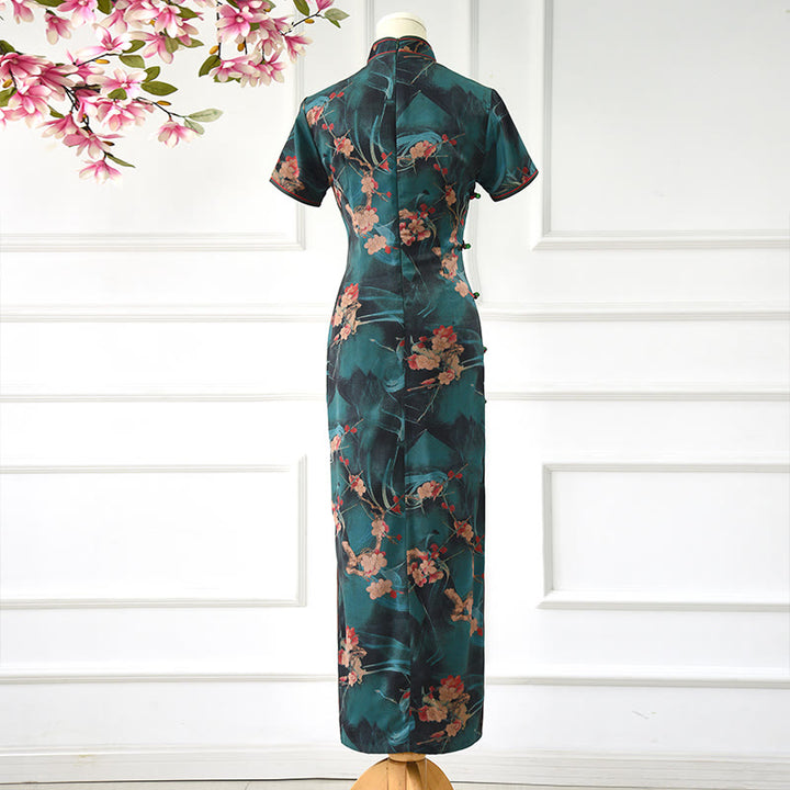 Abito da donna con stampa di fiori rosa vintage Buddha Stones Cheongsam Qipao - image 3