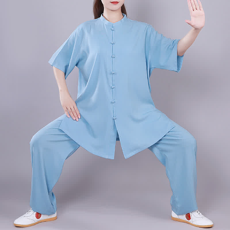 Set di abbigliamento unisex in cotone e lino , Buddha Stones, Tai Chi, Qigong, meditazione, preghiera, pratica spirituale Zen - Blu - Manica corta - US14, UK/AU18, EU46 (3XL)  - image 13