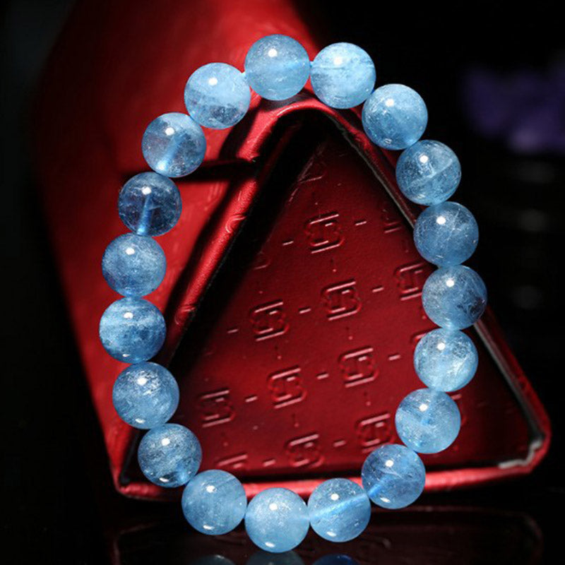 Braccialetto di guarigione della pace con perle di acquamarina Buddhastoneshop