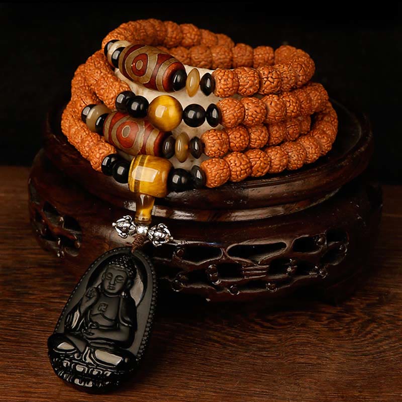 Tibet 108 Mala Beads Rudraksha Bodhi Seed Zodiaco Cinese Natale Buddha Ricchezza Braccialetto Charm