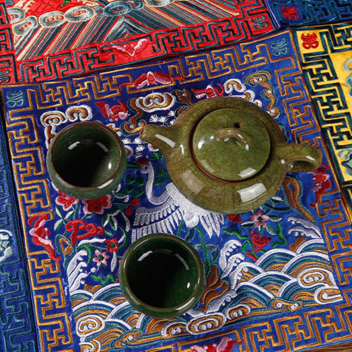 Buddha Stones Gru Fenice Drago Kirin Ricamato Tazza Sottobicchiere Tazza da Tè Quadrato Kung Fu Tappetino da Tè