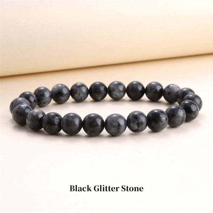 Braccialetto di perle curative in quarzo naturale Buddha Stones - 8 millimetri - Pietra glitterata nera - image 46