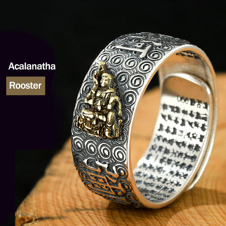 Buddha Stones Zodiaco cinese Buddha natale Ricchezza Fortuna Anello regolabile