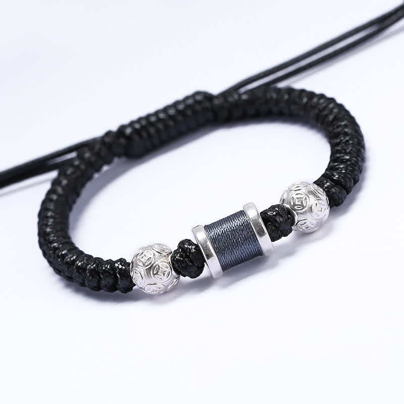 Braccialetto in corda intrecciata con perline di rame in argento sterling 999 Buddha Stones