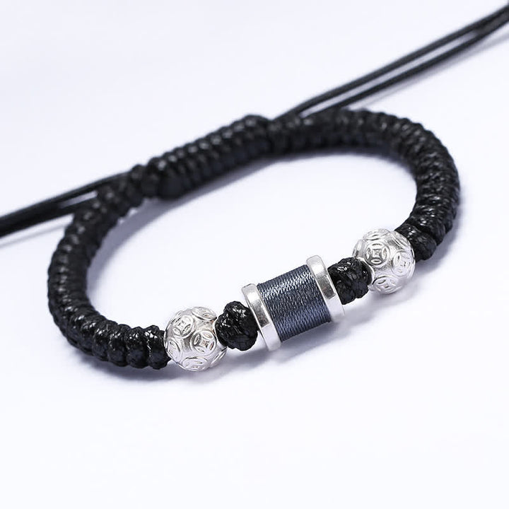 Braccialetto in corda intrecciata con perline di rame in argento sterling 999 Buddha Stones