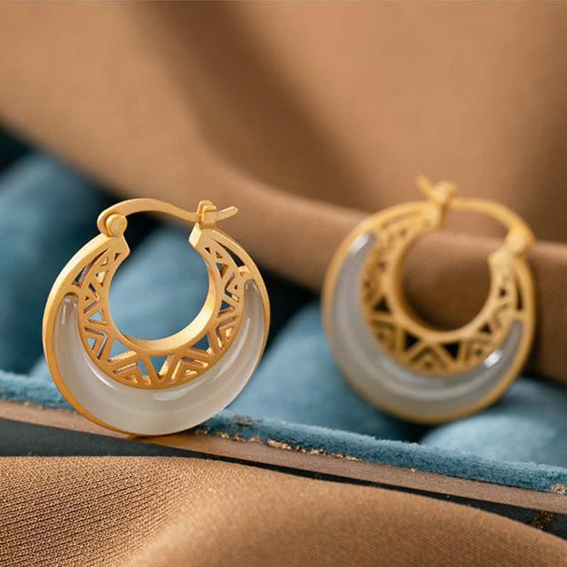 Orecchini pendenti con luna crescente e giada della prosperità , Buddha Stones