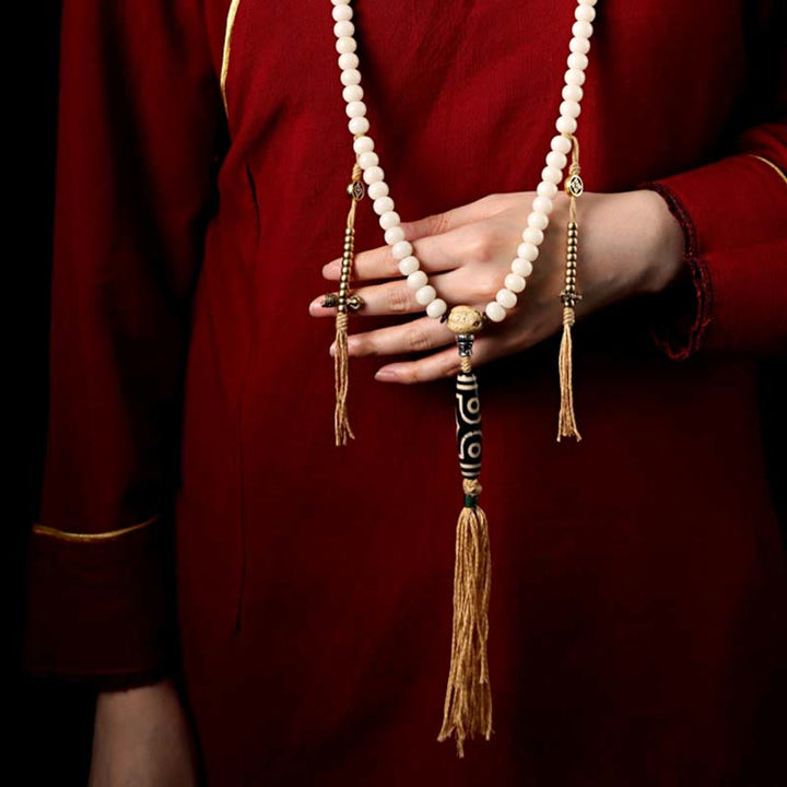 Buddha Stones Tibet 108 perle Mala Bodhi Seme Bagua Vajra Dzi Perline Bracciale Ricchezza Agata Grigia