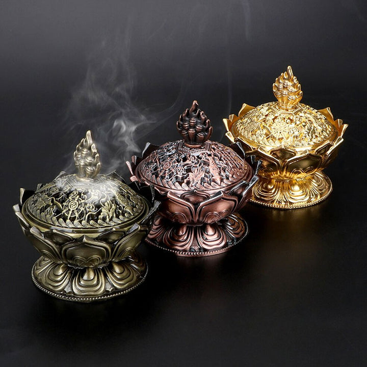 Buddha Stones Tibetano a Forma di Loto Bruciatore di Incenso Purificato