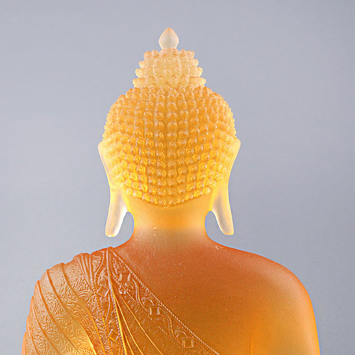 Buddha Stones Statuetta fatta a mano del Buddha Liuli Pezzo d'arte Statua della serenità Decorazione dell'offerta domestica - image 11