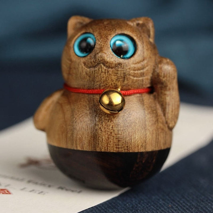 Buddha Stones Mini Gatto Fortunato Gattino Phoebe Zhennan Decorazione di Benedizione del Legno - image 9