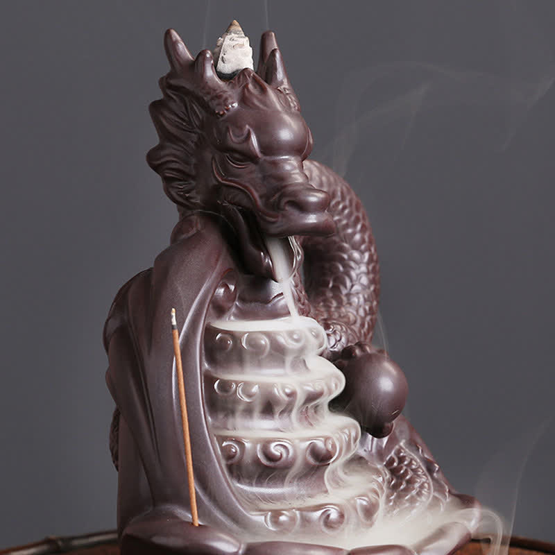 Decorazione bruciatore di incenso in ceramica con motivo a drago