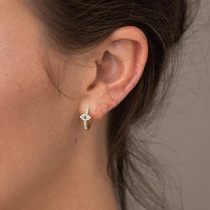 Orecchini a bottone con simbolo dell'occhio malvagio in argento sterling 925 con Buddha Stones e benedizione