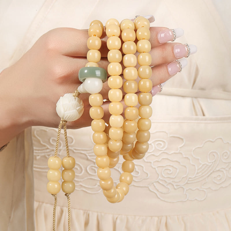 Braccialetto con ciondolo di pace e armonia, perline di loto Dzi, semi di Bodhi naturali , Buddha Stones