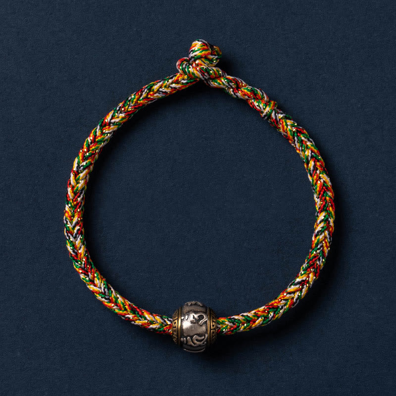 Bracciale intrecciato con nodo di King Kong, fatto a mano in Tibet, in argento sterling 925, con Buddha Stones, Om Mani Padme Hum e protezione dalla fortuna