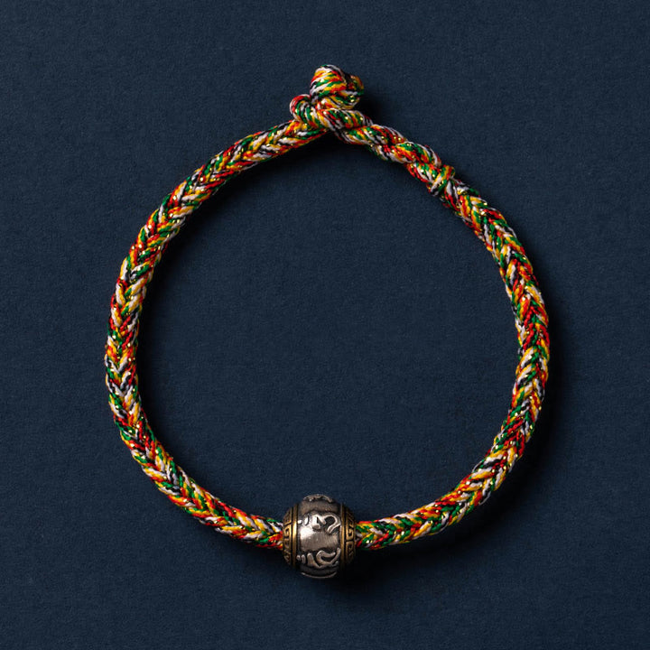 Bracciale intrecciato con nodo di King Kong, fatto a mano in Tibet, in argento sterling 925, con Buddha Stones, Om Mani Padme Hum e protezione dalla fortuna