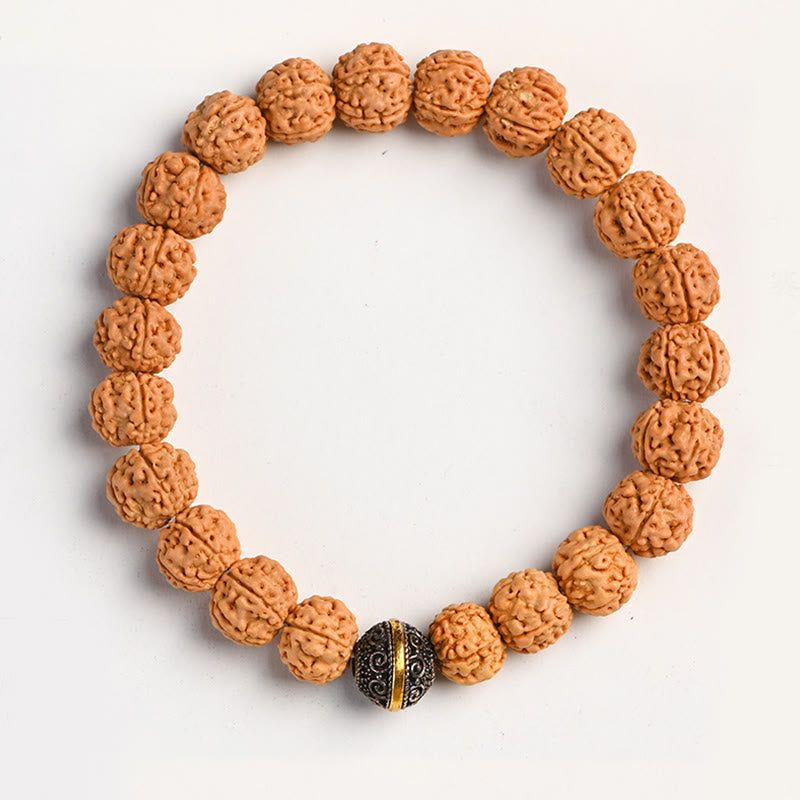 Buddha Stones Tibet Rudraksha Bodhi Seme Ricchezza Auspicio Bracciale - Perlina rotonda in argento tibetano - image 1