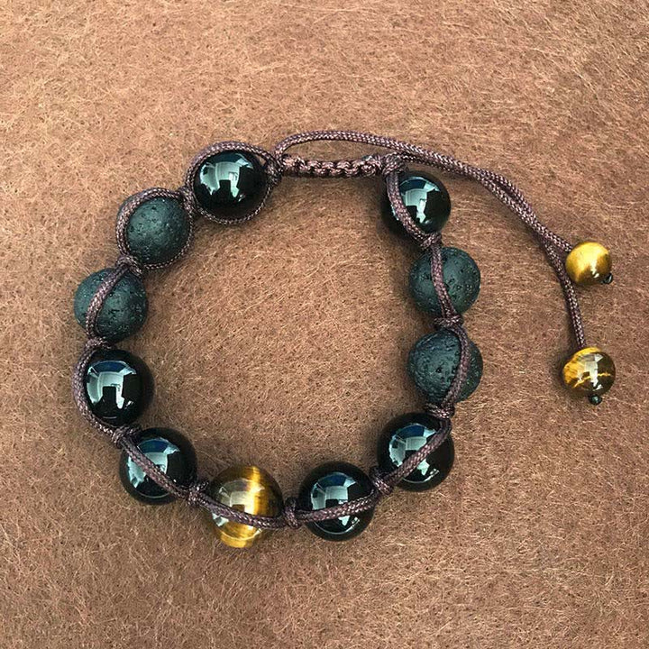 Buddha Stones Pietra lavica Pietra occhio di tigre Supporto Braccialetto di corda curativo