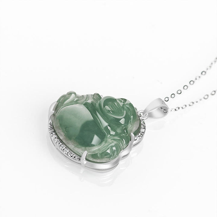 Collana con Buddha Stones in argento sterling 925 con ciondolo a forma di Buddha che ride, giada naturale, fortuna e prosperità - image 4