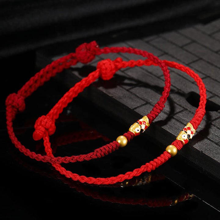 Braccialetto intrecciato a mano Buddha Stones 999 Gold Luck Koi Fish