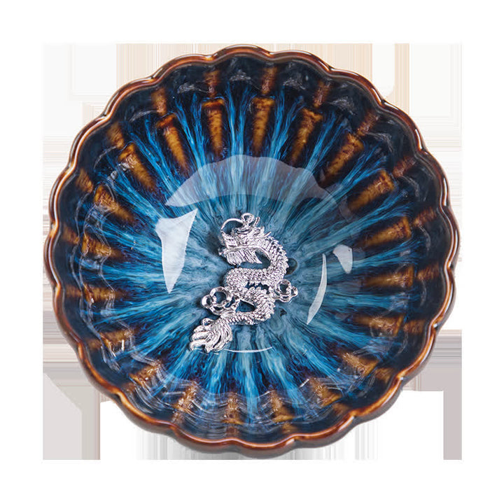 Buddha Stones Lotus Goldfish Drago di buon auspicio Fenice Tazza da tè in ceramica Tazze da tè intarsiate 130ml