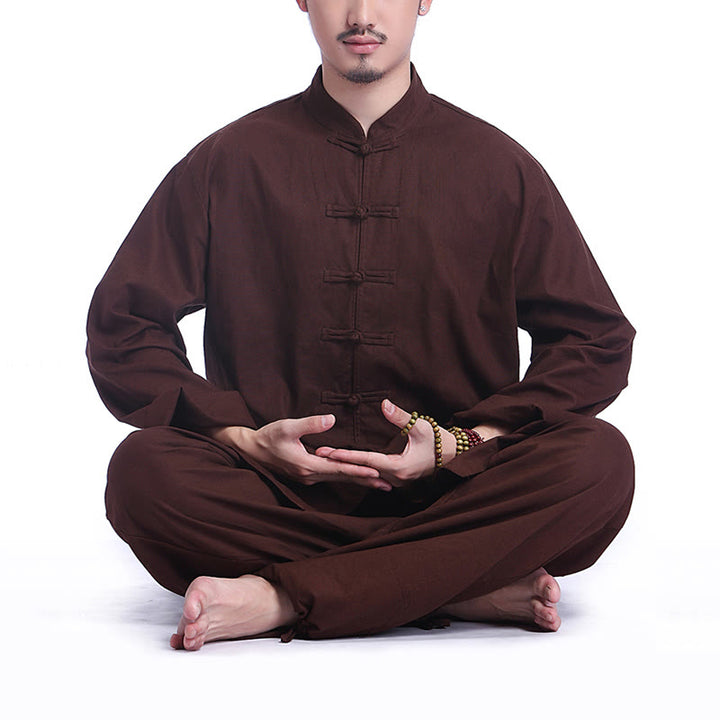 Buddha Stones, rana cinese, bottone, design, meditazione, preghiera, cotone, lino, spirituale, pratica zen, yoga, abbigliamento da uomo - Marrone (manica lunga) - US/UK/AU44, EU54 (3XL) - image 13