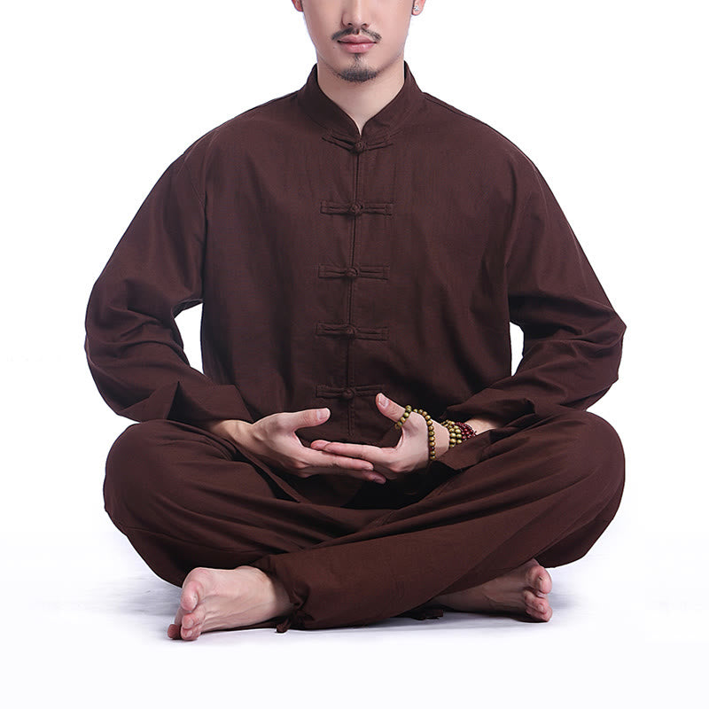 Buddha Stones, rana cinese, bottone, design, meditazione, preghiera, cotone, lino, spirituale, pratica zen, yoga, abbigliamento da uomo - Marrone (maniche lunghe) - US/UK/AU44，EU54 (3XL) - image 13